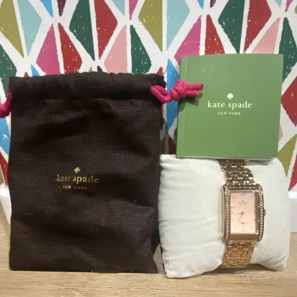 kate spade new york Women’s Rectangular Bracelet Watch Pink Dial Quartz Box